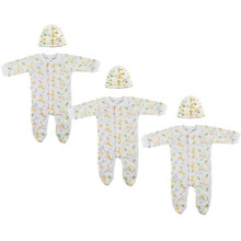Bambini NC-0707M Unisex Closed-toe Sleep & Play Set with Caps, White - Small - Pack of 6