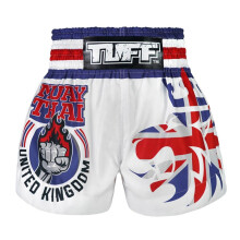 (2XL) Tuff Traditional King Of Beasts Uk Flag Muay Thai Shorts - White