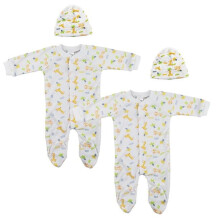 Bambini NC-0710S Unisex Closed-toe Sleep & Play Set with Caps, White - Newborn - Pack of 4