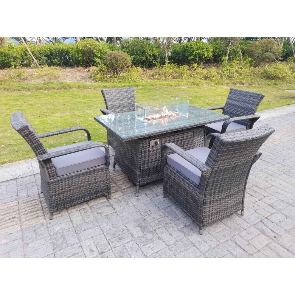 Fimous Outdoor Lounge Rattan Sofa Set Garden Furniture Gas Firepit Set Grey
