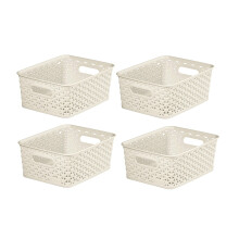 4 Small Cream Curver Rattan Storage Basket Plastic Desk Tray Tidy 4L