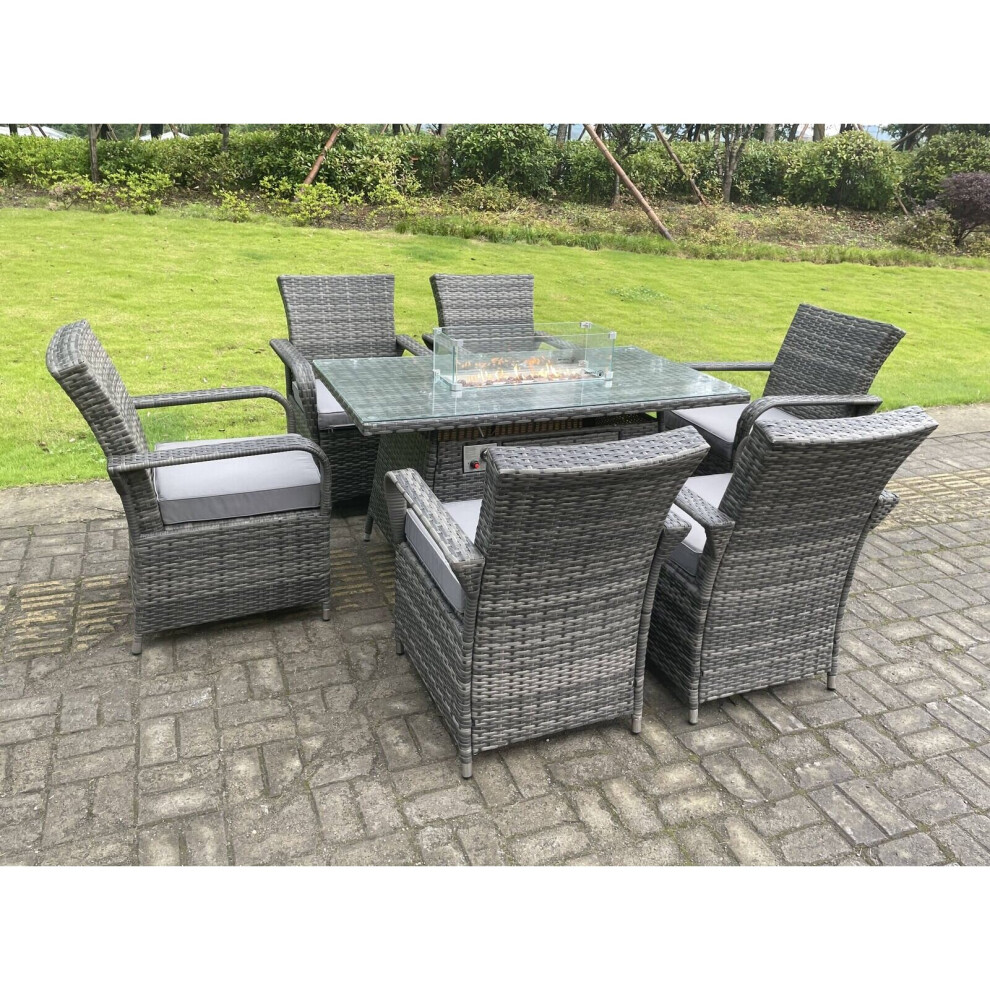 Rattan Corner Sofa Set Gas Firepit Dining Table Set Patio Heater Burner With Big Footstool Dark Grey