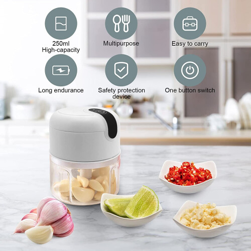 Electric Mini Food Chopper Garlic Chopper Small Food Processor 250ML 2