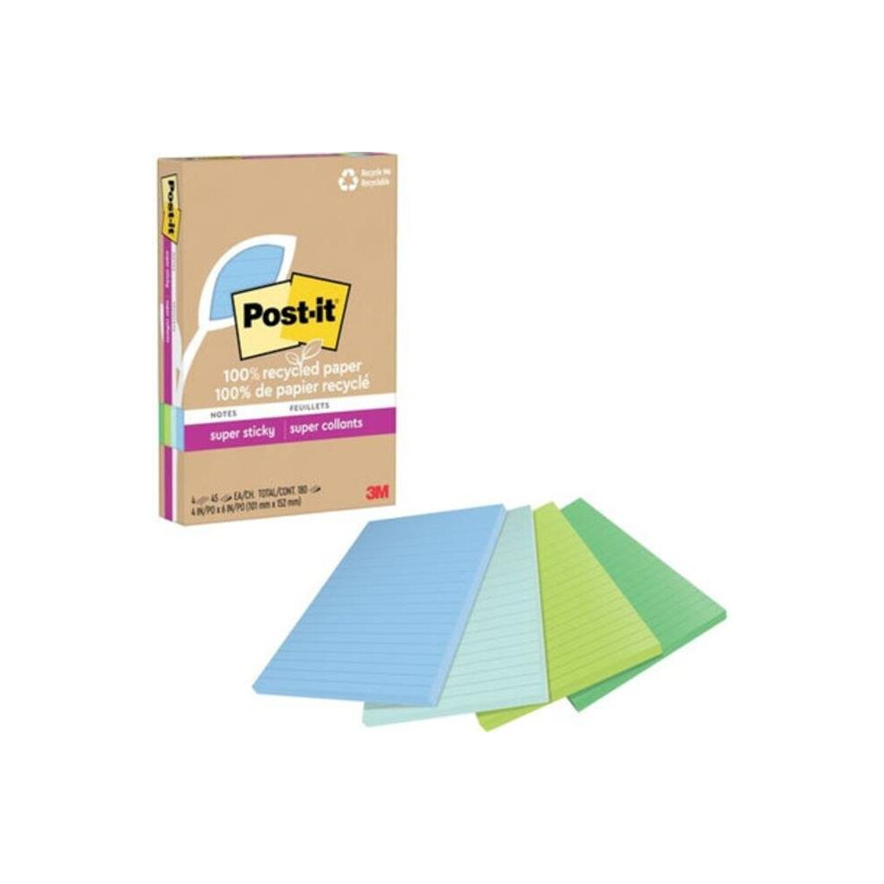 3M MMM4621R4SST 4 x 6 in. Post-it Super Sticky Adhesive Note, Assorted Oasis - Pack of 4
