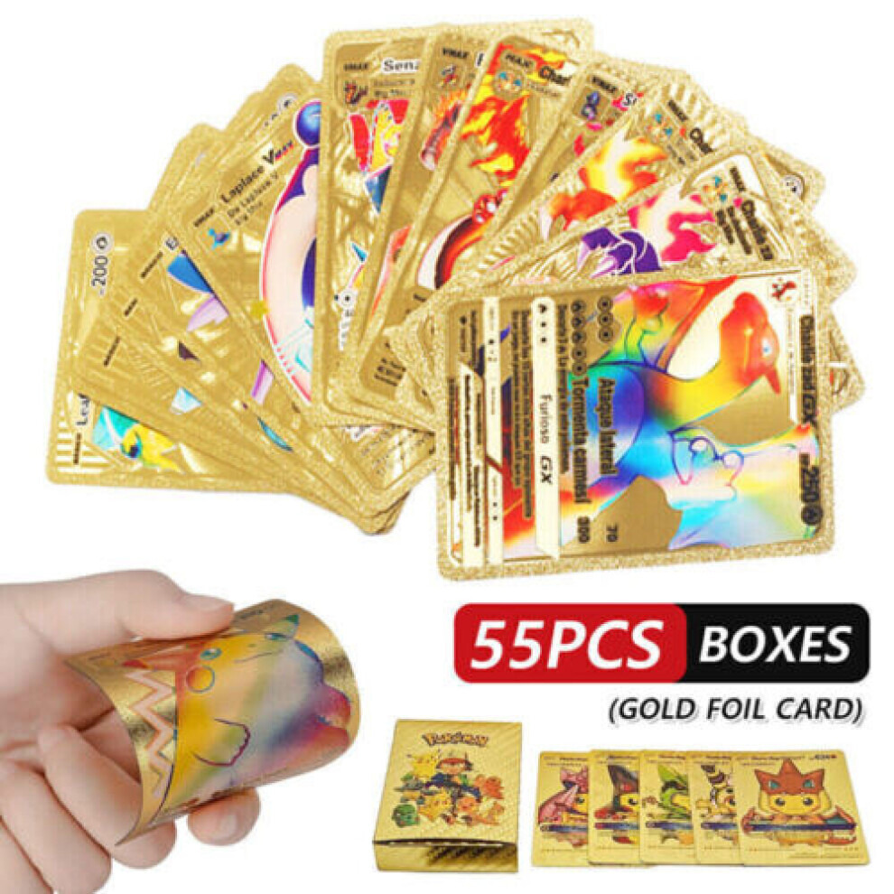 (2Pcs) 55Pcs Pokemon Boxed Cards Pikachu GX Holo Card Set