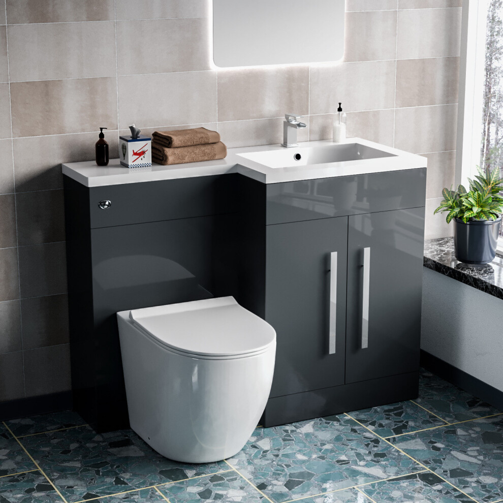 Aric 1100mm Right Hand Side Freestanding Grey Vanity BTW Toilet, WC and Basin