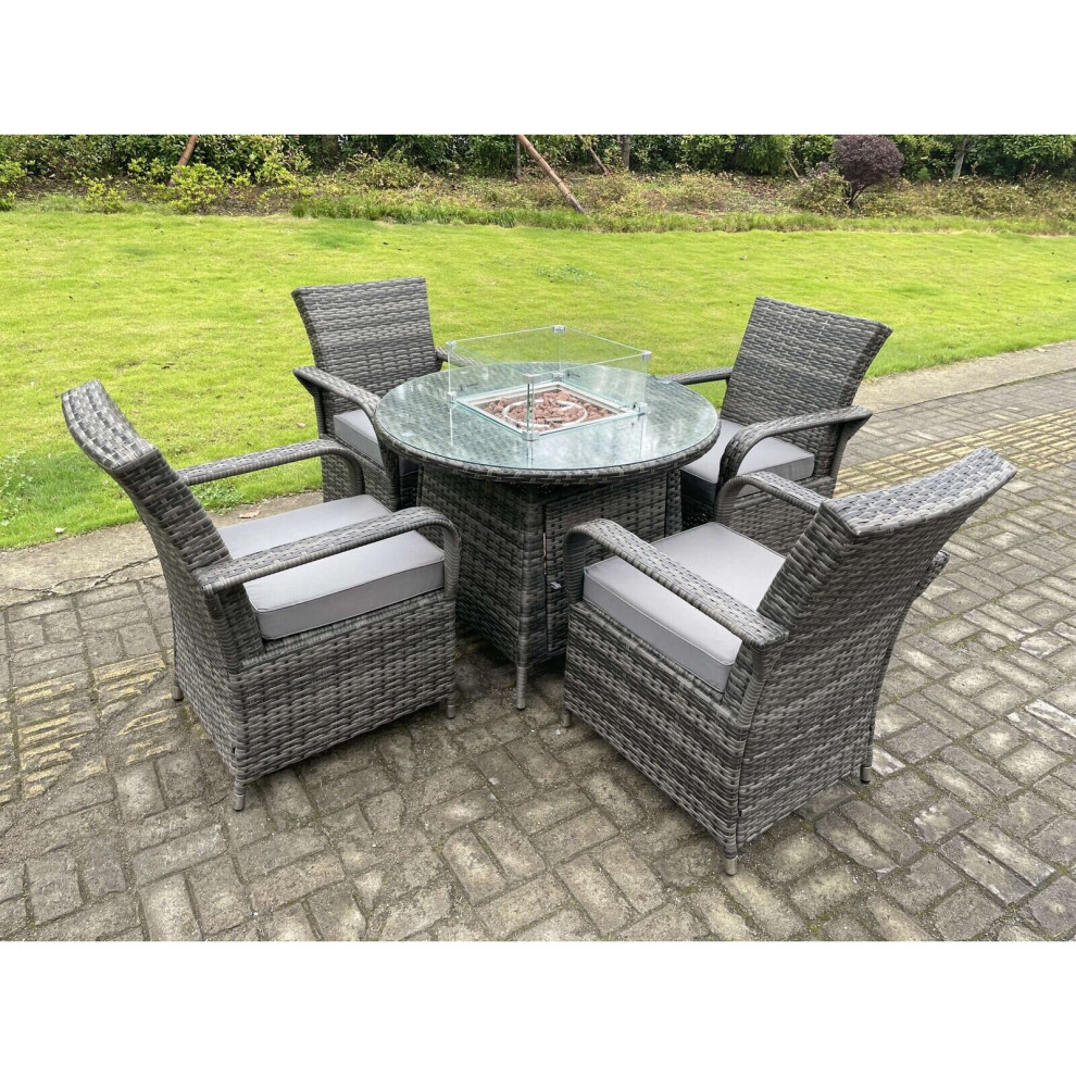 9 Seater Rattan Corner Sofa Set Gas Firepit Dining Table Set Patio Heater Burner With Big Footstool Dark Grey