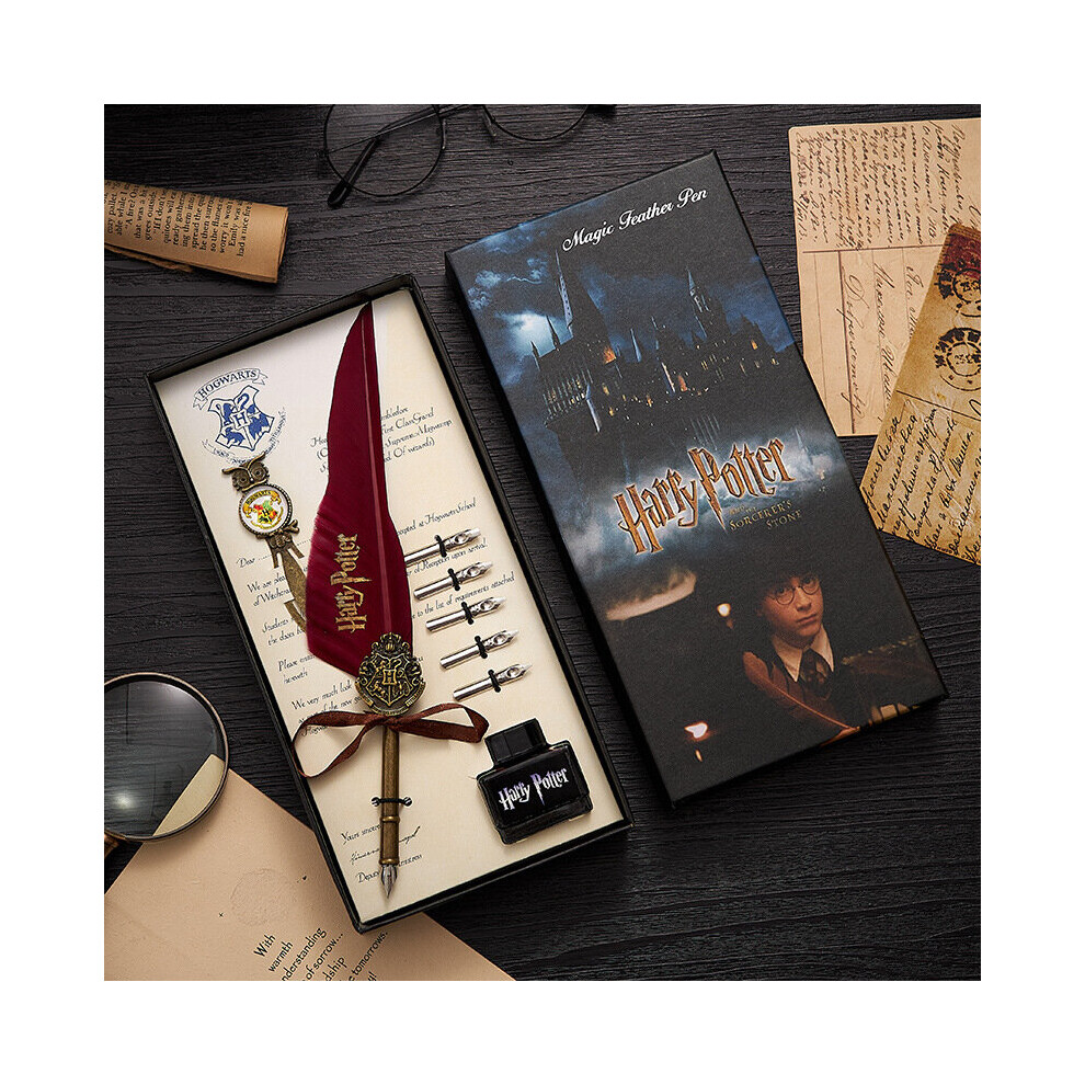 (red) Retro Harry Potter Quill Dip Fountain Pen Set