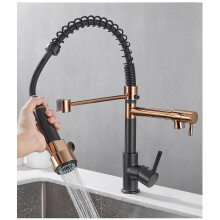 (Rose Gold Black) Contemporary Pull Out Mixer Taps for Kitchen Sink, Single Handle Comercial Spring Neck Tap with Single Handle Temperature Control