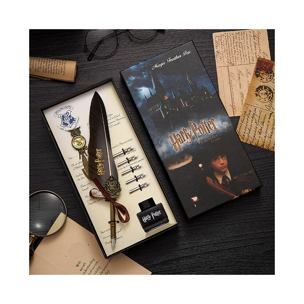 (grey) Retro Harry Potter Quill Dip Fountain Pen Set