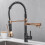 (Rose Gold Black) Contemporary Pull Out Mixer Taps for Kitchen Sink, Single Handle Comercial Spring Neck Tap with Single Handle Temperature Control 2
