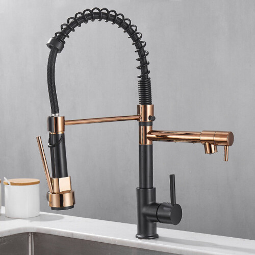 (Rose Gold Black) Contemporary Pull Out Mixer Taps for Kitchen Sink, Single Handle Comercial Spring Neck Tap with Single Handle Temperature Control 1