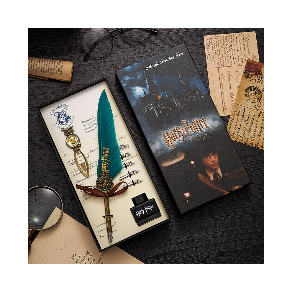 (green) Retro Harry Potter Quill Dip Fountain Pen Set