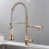 (Gold) Contemporary Pull Out Mixer Taps for Kitchen Sink, Single Handle Comercial Spring Neck Tap with Single Handle Temperature Control 1