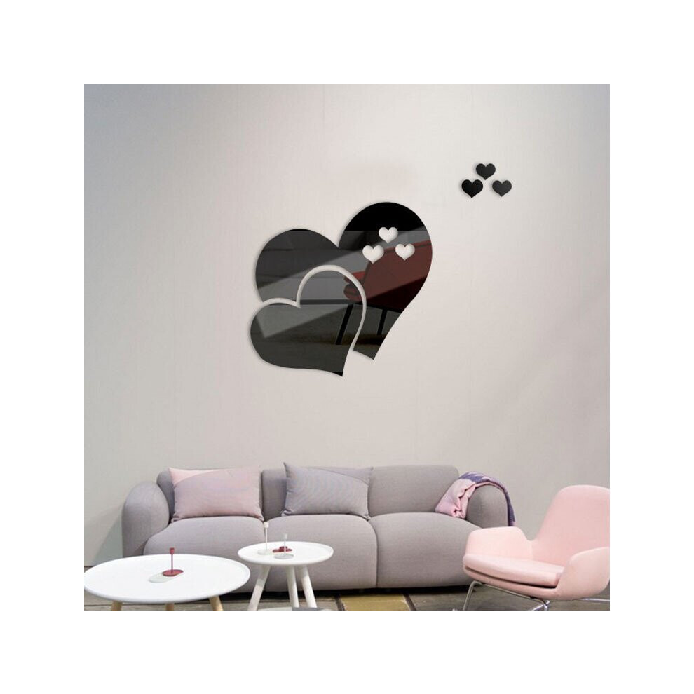 (black) 3 Love Heart Mirror Tiles Kitchen Wall Sticker Stick on Decal Home Bedroom Decor