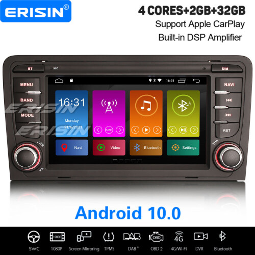 Autoradio Android 10.0 Pour Audi A3/S3/RS3 – Écran Tactile 7", DAB+, 4G, CarPlay, DVB-T2 Et WiFi Intégrés
