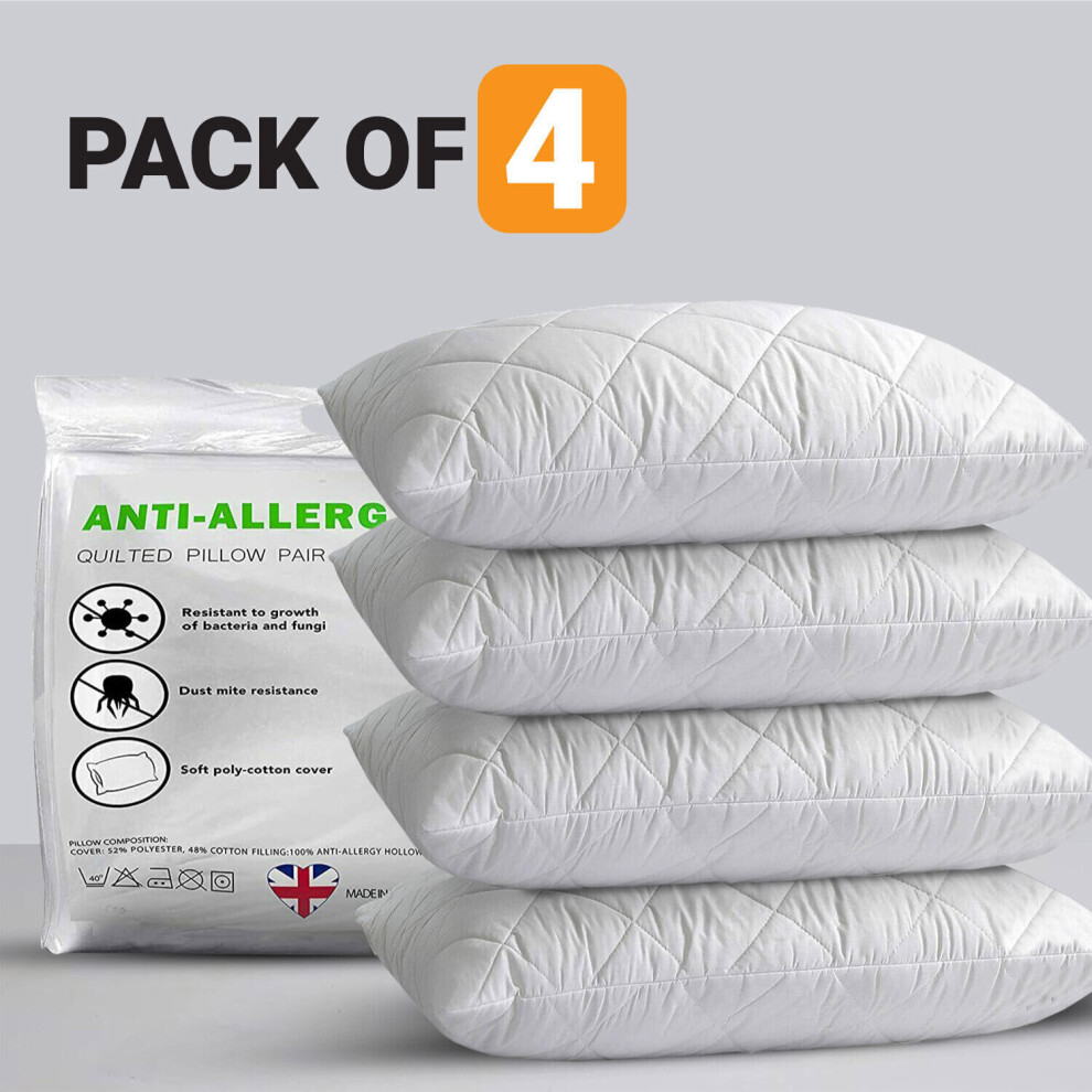 (Quilted Pillow, 2 Pairs (Pack of 4)) Quilted Pillows Soft Luxury Memory Foam Pillow Pack of 1, 2 & 4