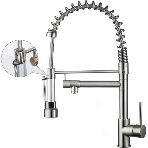 (Gold) Contemporary Pull Out Mixer Taps for Kitchen Sink, Single Handle Comercial Spring Neck Tap with Single Handle Temperature Control 1