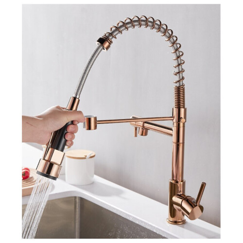 (Rose Gold) Contemporary Pull Out Mixer Taps for Kitchen Sink, Single Handle Comercial Spring Neck Tap with Single Handle Temperature Control 1