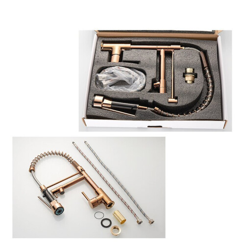 (Rose Gold) Contemporary Pull Out Mixer Taps for Kitchen Sink, Single Handle Comercial Spring Neck Tap with Single Handle Temperature Control 2
