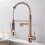 (Rose Gold) Contemporary Pull Out Mixer Taps for Kitchen Sink, Single Handle Comercial Spring Neck Tap with Single Handle Temperature Control 1