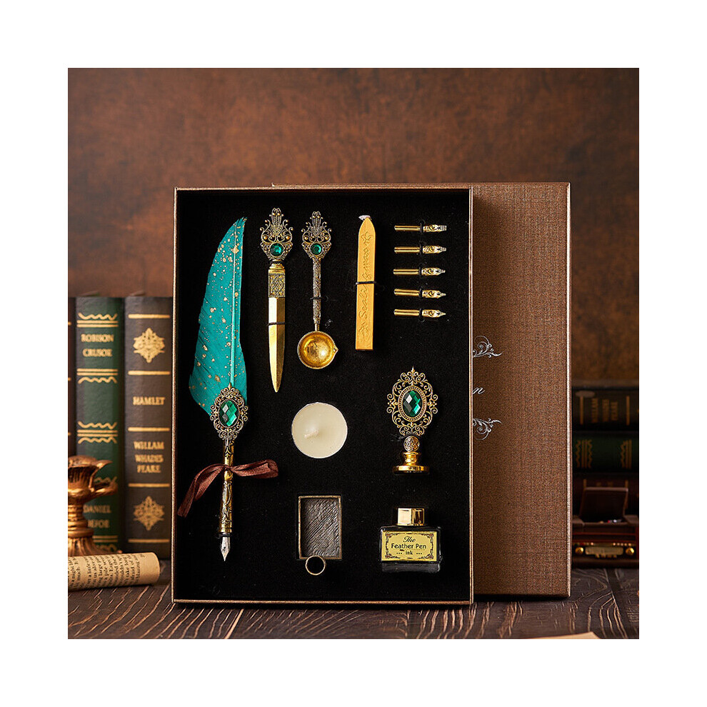 (blue, C) Harry Potter Retro Feather Dip Fountain Pen Set