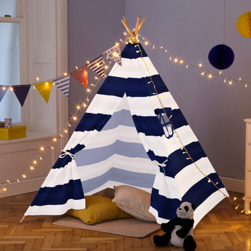 NEO Neo Navy and White Stripe Canvas Kids Indian Tent TeePee
