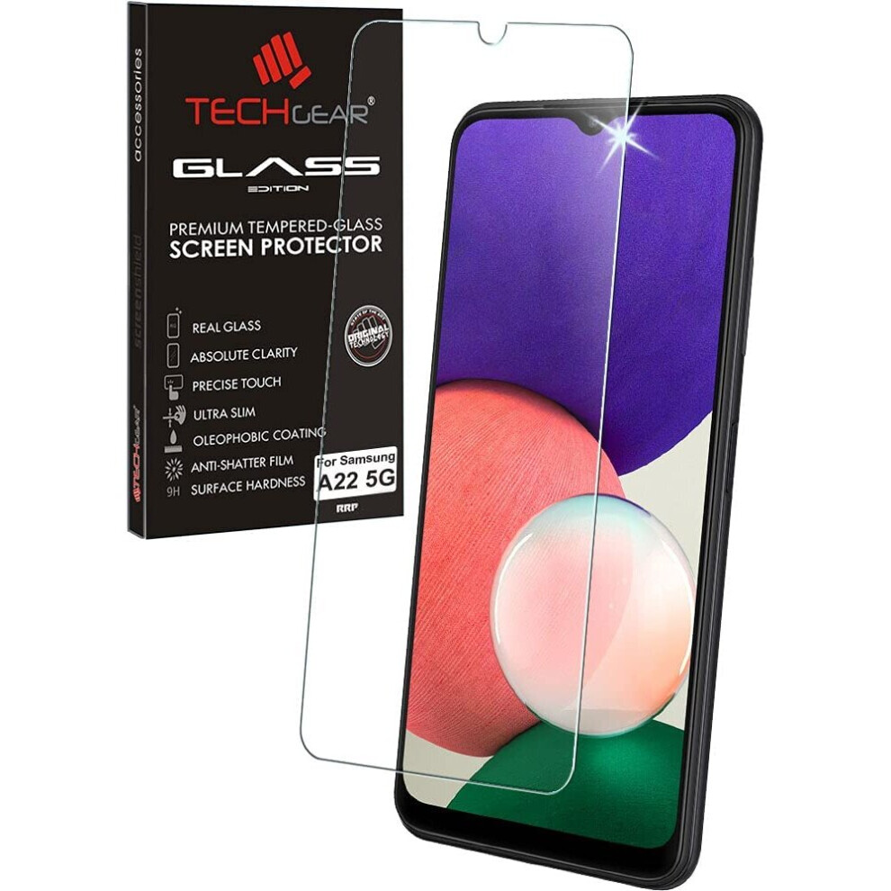 TECHGEAR GLASS Edition Compatible with Samsung Galaxy A22 5G / A23 5G, Tempered Glass Screen Protector Cover [9H Hardness] [No-Bubble]