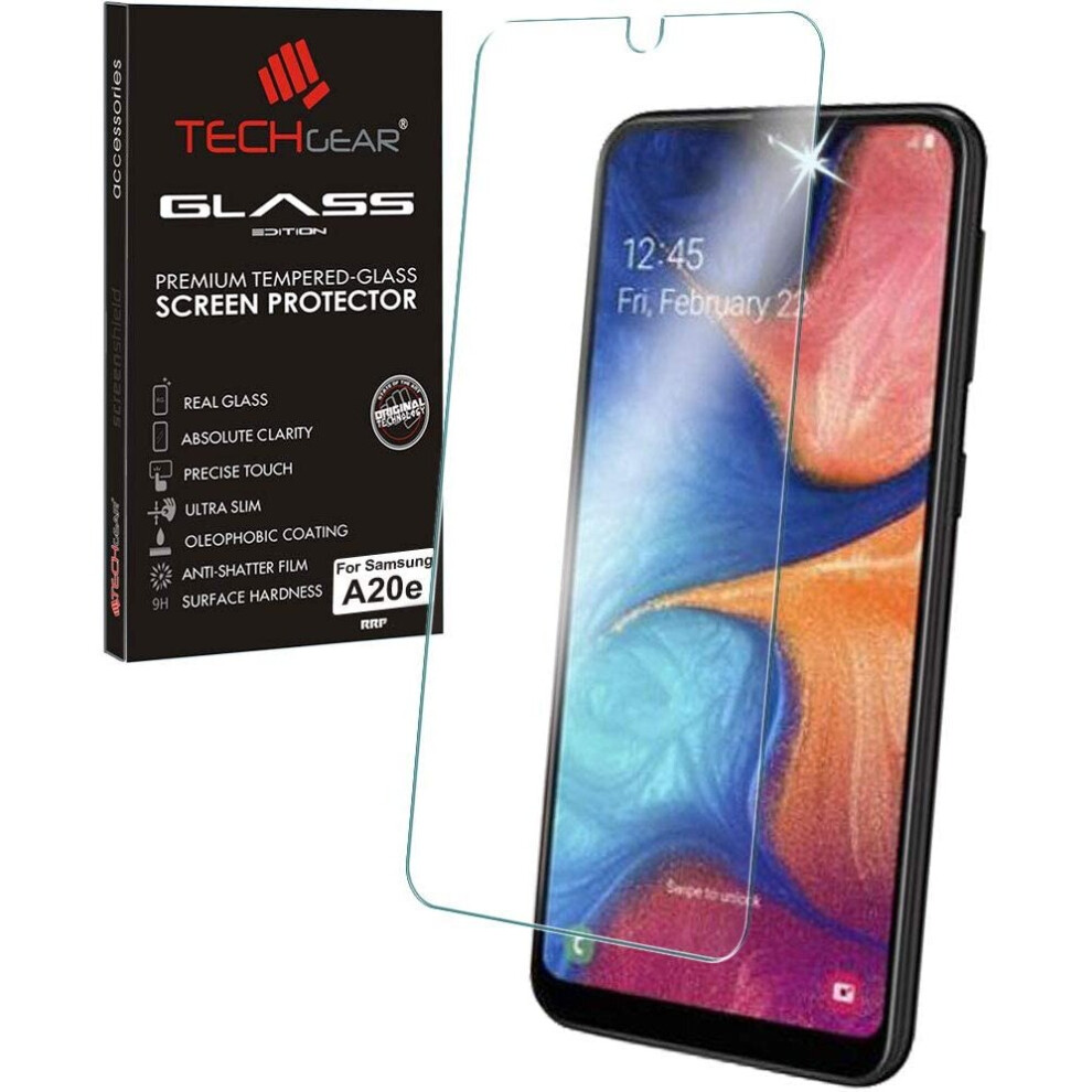 TECHGEAR GLASS Edition Compatible with Samsung Galaxy A20e, Tempered Glass Screen Protector Cover [9H Hardness] [No-Bubble]