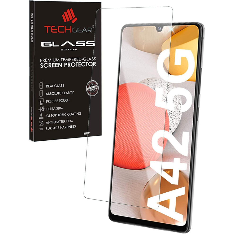 TECHGEAR GLASS Edition Compatible with Samsung Galaxy A42 5G, Tempered Glass Screen Protector Cover [9H Hardness] [No-Bubble]