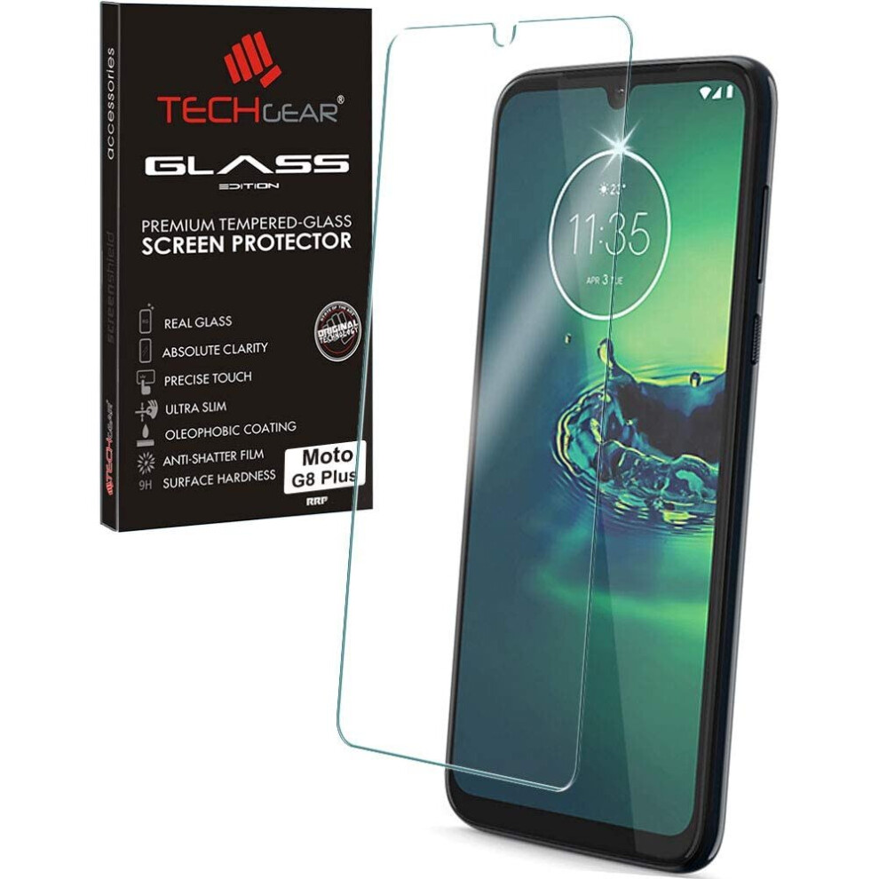 TECHGEAR Moto G8 Plus GLASS Edition Genuine Tempered Glass Screen Protector [9H Hardness] [No-Bubble] Compatible for Motorola Moto G8 Plus