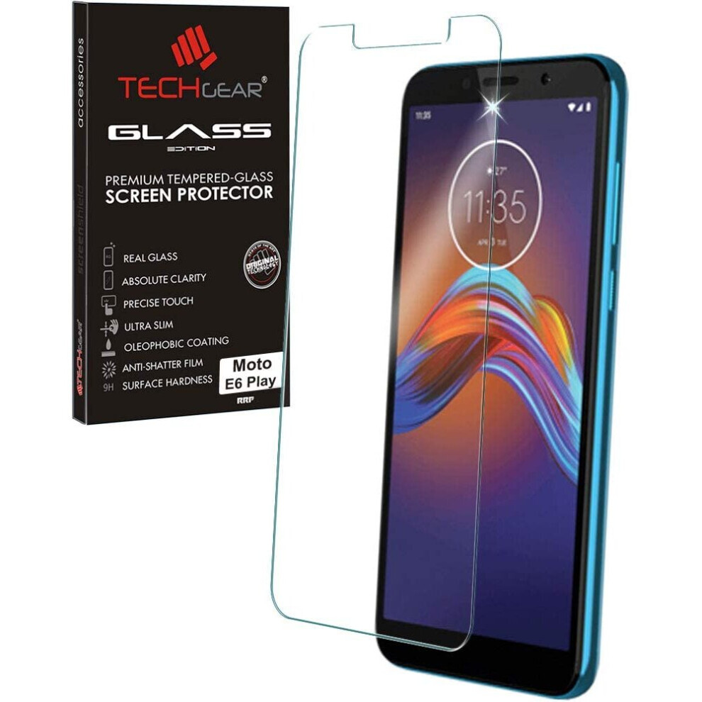 TECHGEAR Moto E6 Play GLASS Edition Genuine Tempered Glass Screen Protector [9H Hardness] [No-Bubble] Compatible for Motorola Moto E6 Play