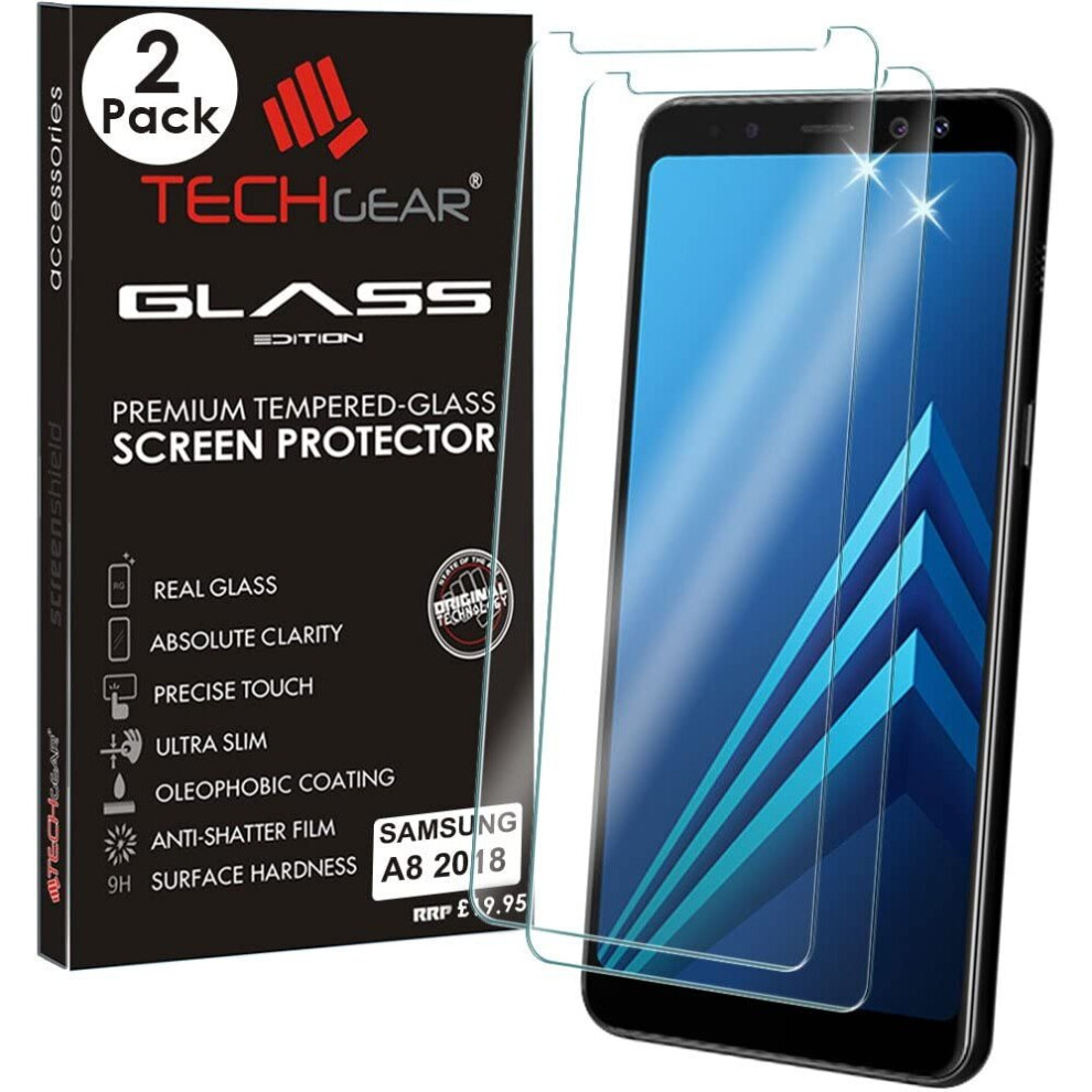 Techgear [2 Pack] Glass Edition For Galaxy A8 2018 (Sm-A530 Series) - Genuine Tempered Glass Screen Protectors