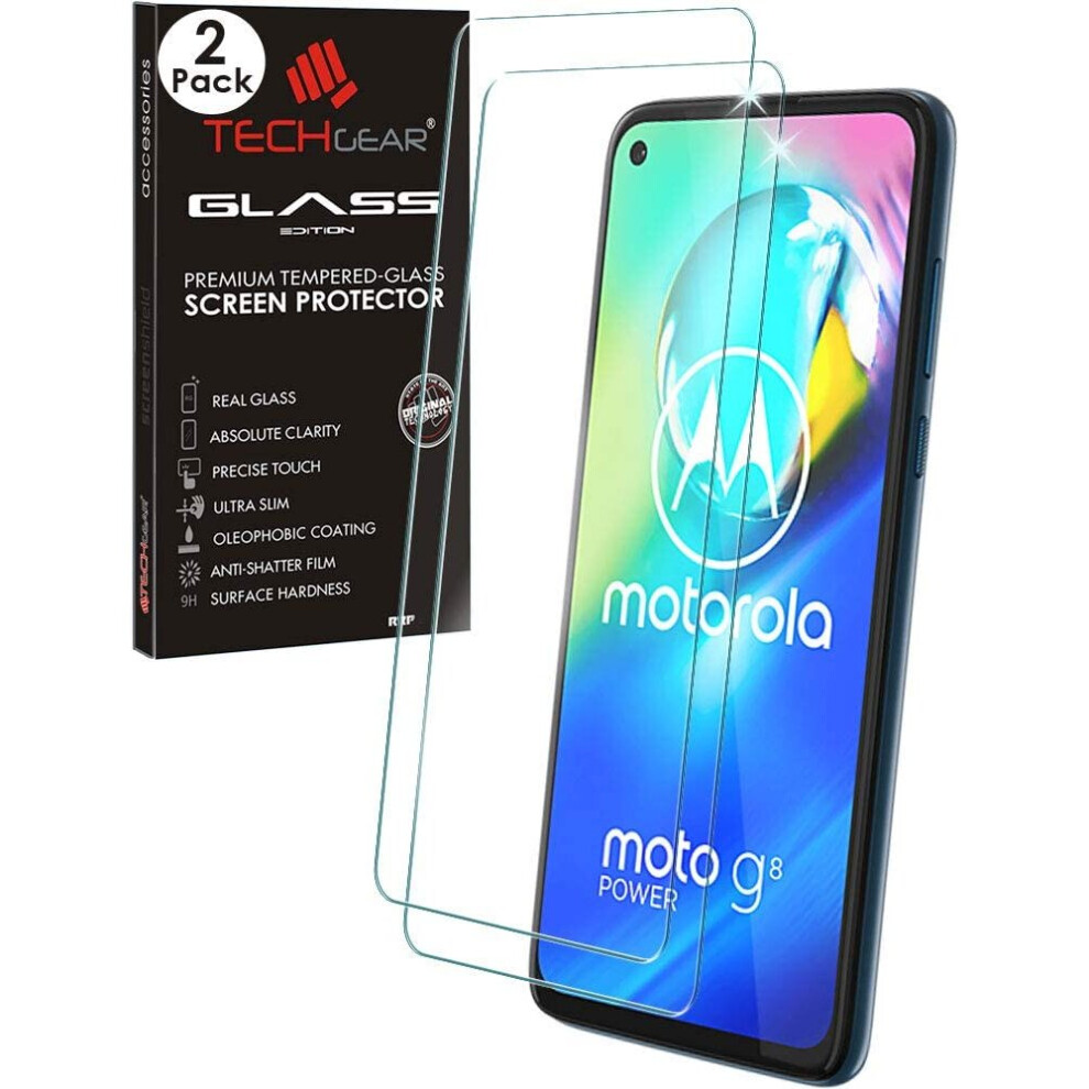 Techgear 2 Pack Glass Edition Compatible With Motorola Moto G8 Power, Tempered Glass Screen Protector Covers [9H Hardness] [No-Bubble]