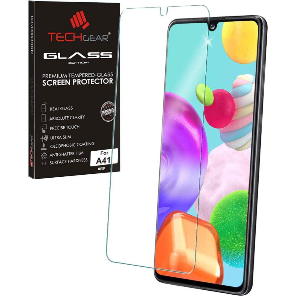 TECHGEAR GLASS Edition Compatible with Samsung Galaxy A41, Tempered Glass Screen Protector Cover [9H Hardness] [No-Bubble]