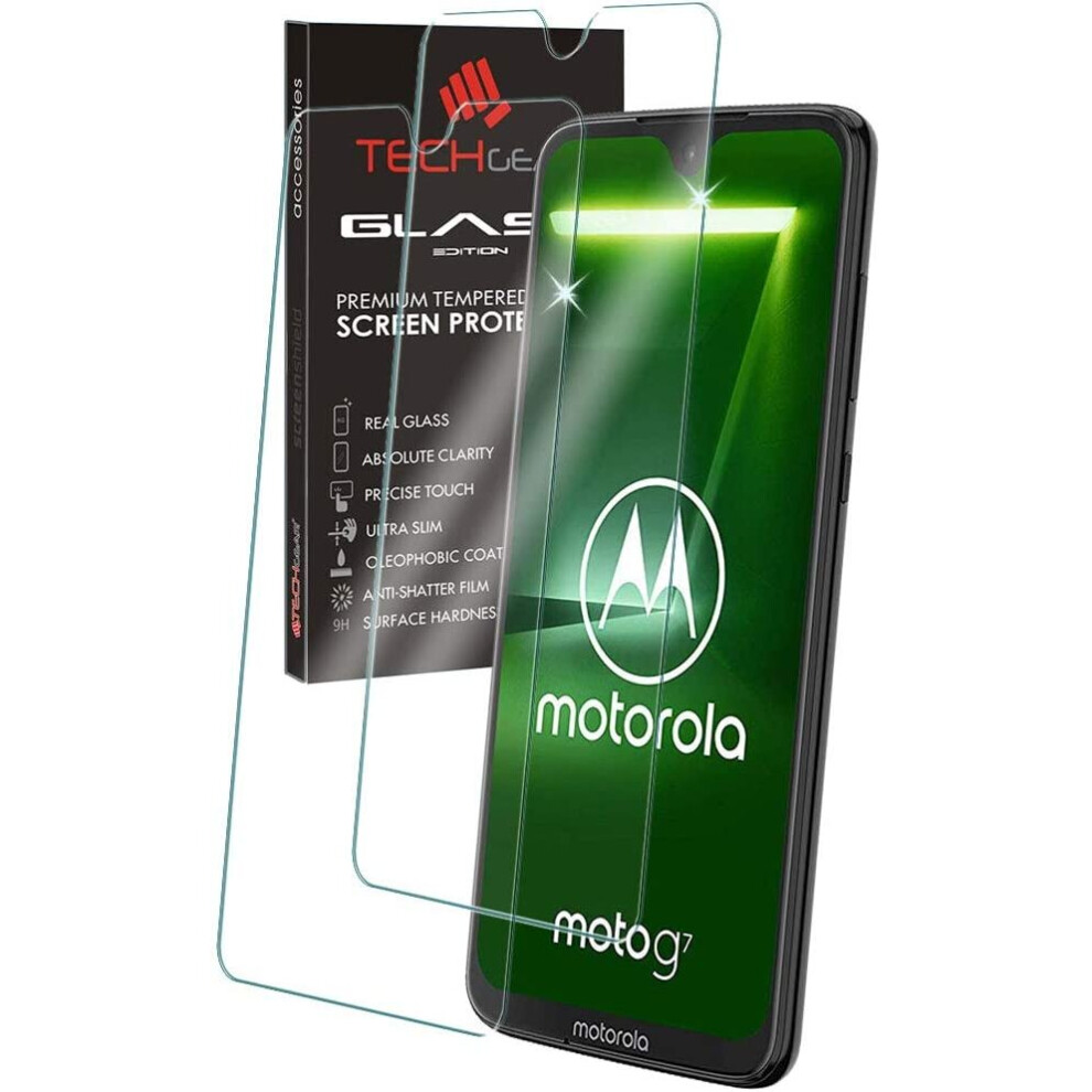 Moto G7 Screen Protectors, [2 Pack] TECHGEAR GLASS Edition Genuine Tempered Glass Screen Protector Guards Cover Compatible with Motorola Moto G7