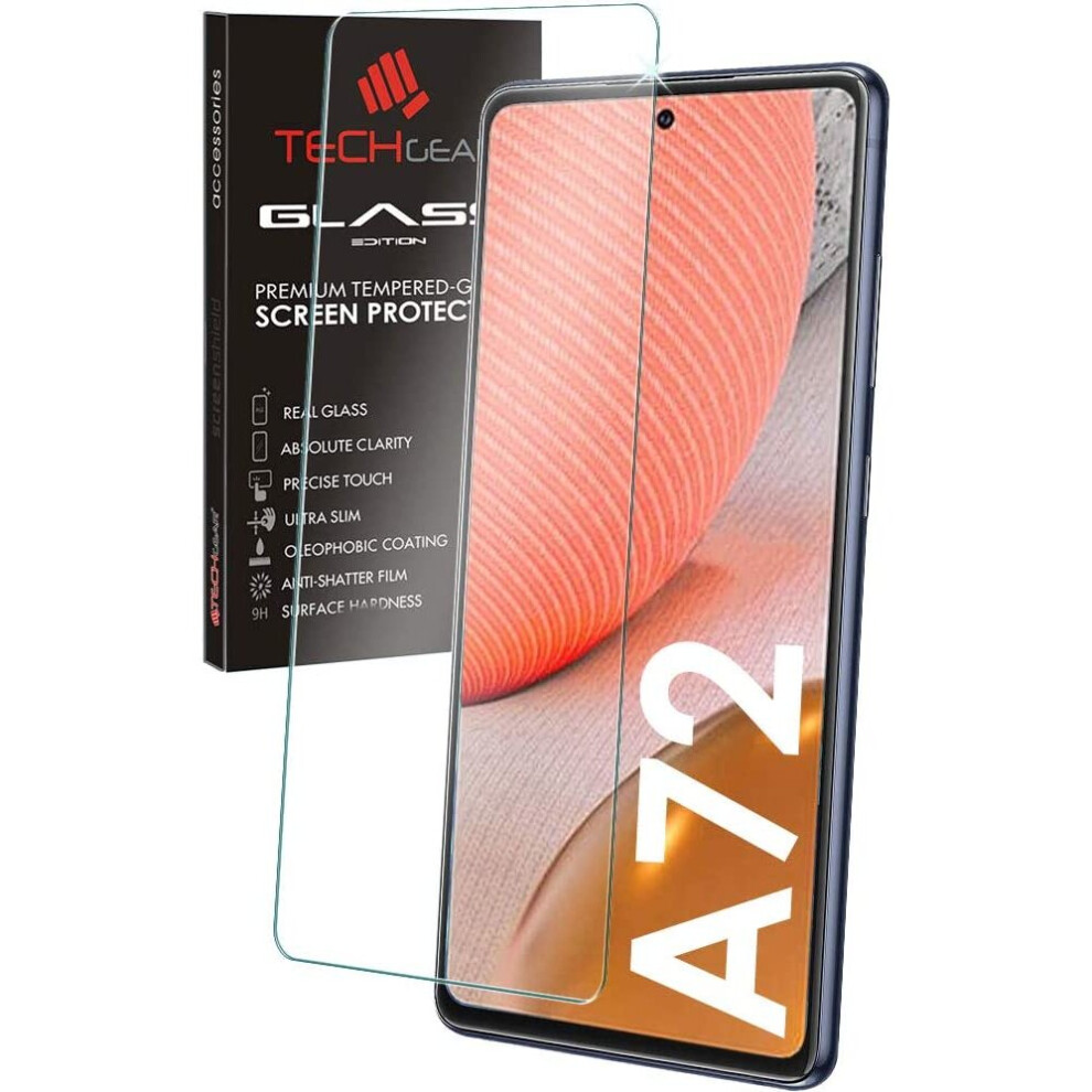 TECHGEAR GLASS Edition Compatible with Samsung Galaxy A72, Tempered Glass Screen Protector Cover [9H Hardness] [No-Bubble]