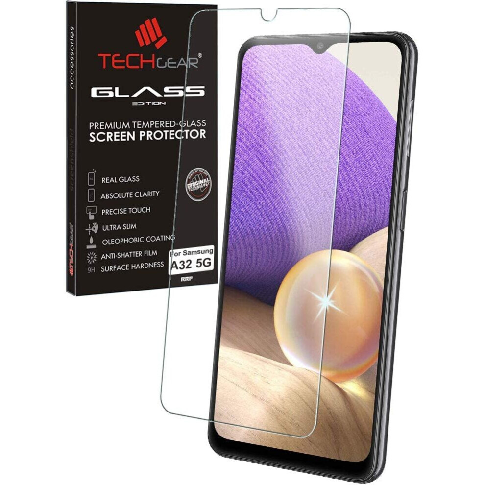 TECHGEAR GLASS Edition Compatible with Samsung Galaxy A32 5G, Tempered Glass Screen Protector Cover [2.5D Edge] [9H Hardness]  [No-Bubble]