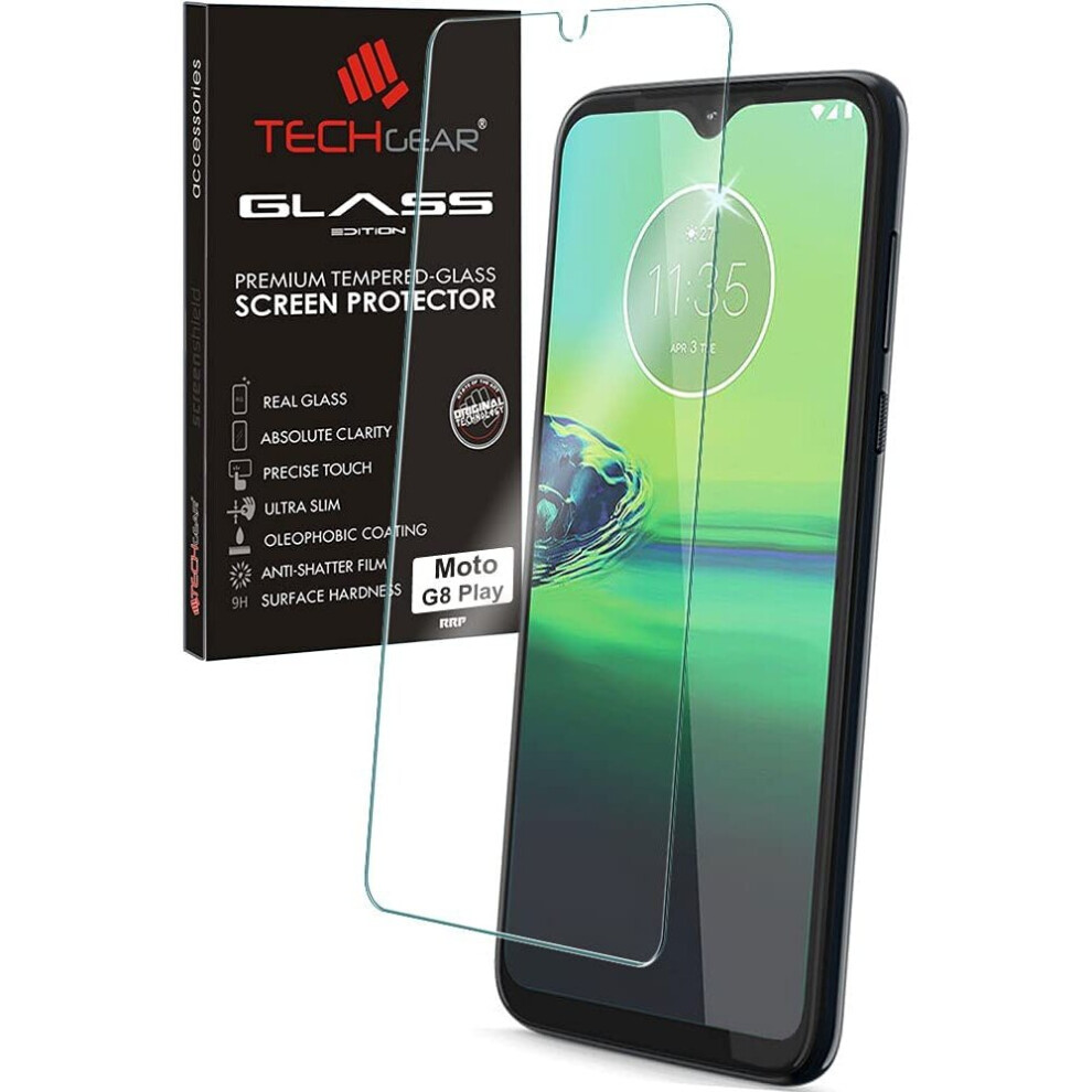 Techgear Moto G8 Play Glass Edition Genuine Tempered Glass Screen Protector [9H Hardness] [No-Bubble] Compatible For Motorola Moto G8 Play