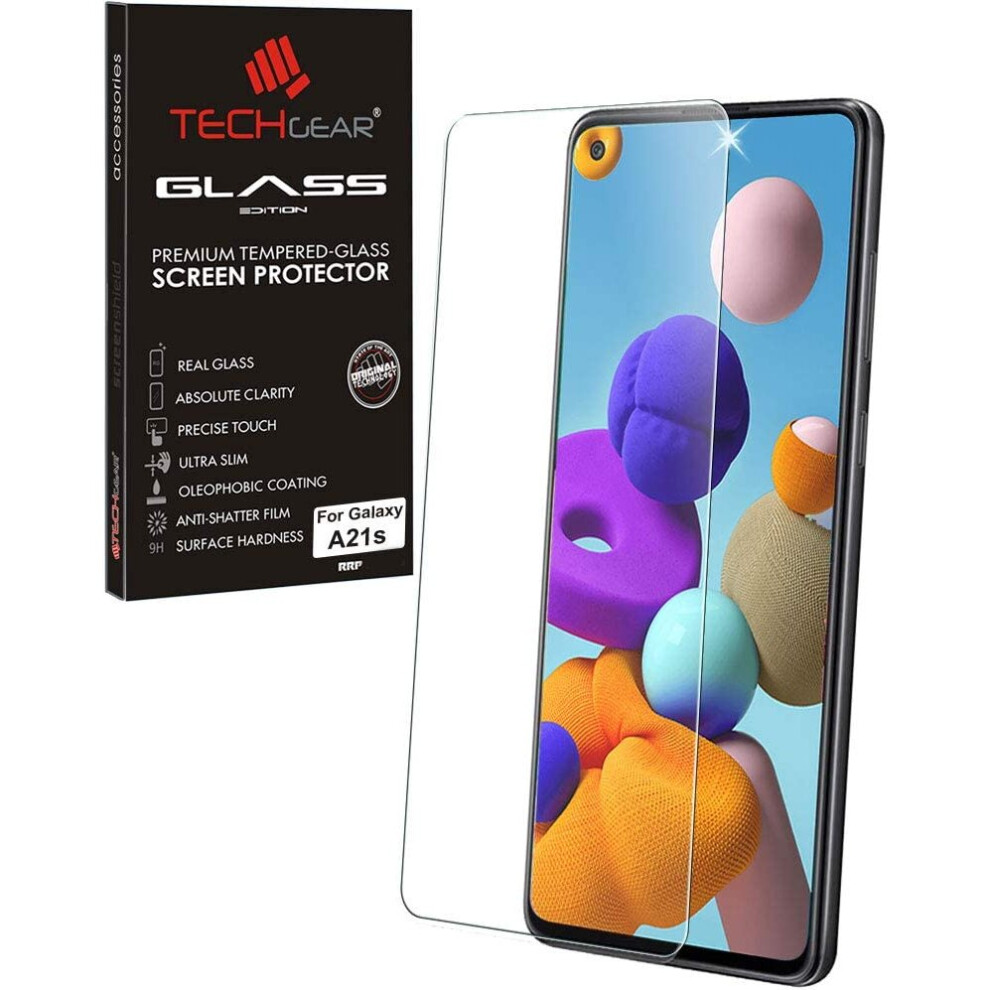 TECHGEAR GLASS Edition Compatible with Samsung Galaxy A21s, Tempered Glass Screen Protector Cover [9H Hardness] [No-Bubble]