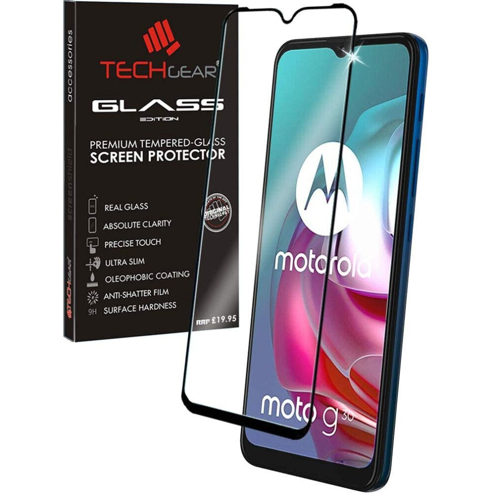 Techgear 3D Glass Edition Compatible For Motorola Moto G30 & Moto G10, Tempered Glass Screen Protector Cover [Full Screen] [9H Hardness] [No-Bubble]