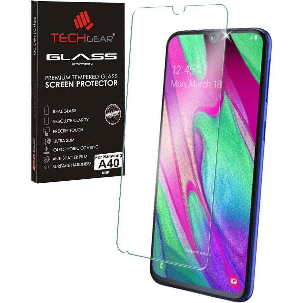 TECHGEAR GLASS Edition Compatible with Samsung Galaxy A40, Tempered Glass Screen Protector Cover [9H Hardness] [No-Bubble]