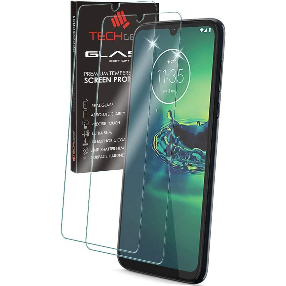 TECHGEAR [2 Pack] GLASS Edition for Motorola Moto G8 Plus, Genuine Tempered Glass Screen Protectors Covers [9H Hardness] [No-Bubble]