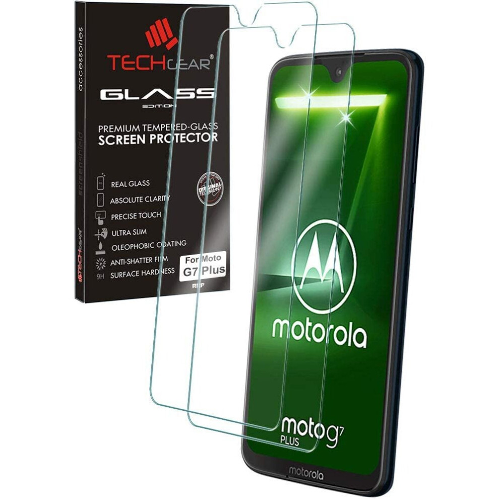Techgear Moto G7 Plus Screen Protectors, [2 Pack] Glass Edition Genuine Tempered Glass Screen Protector Guards Cover