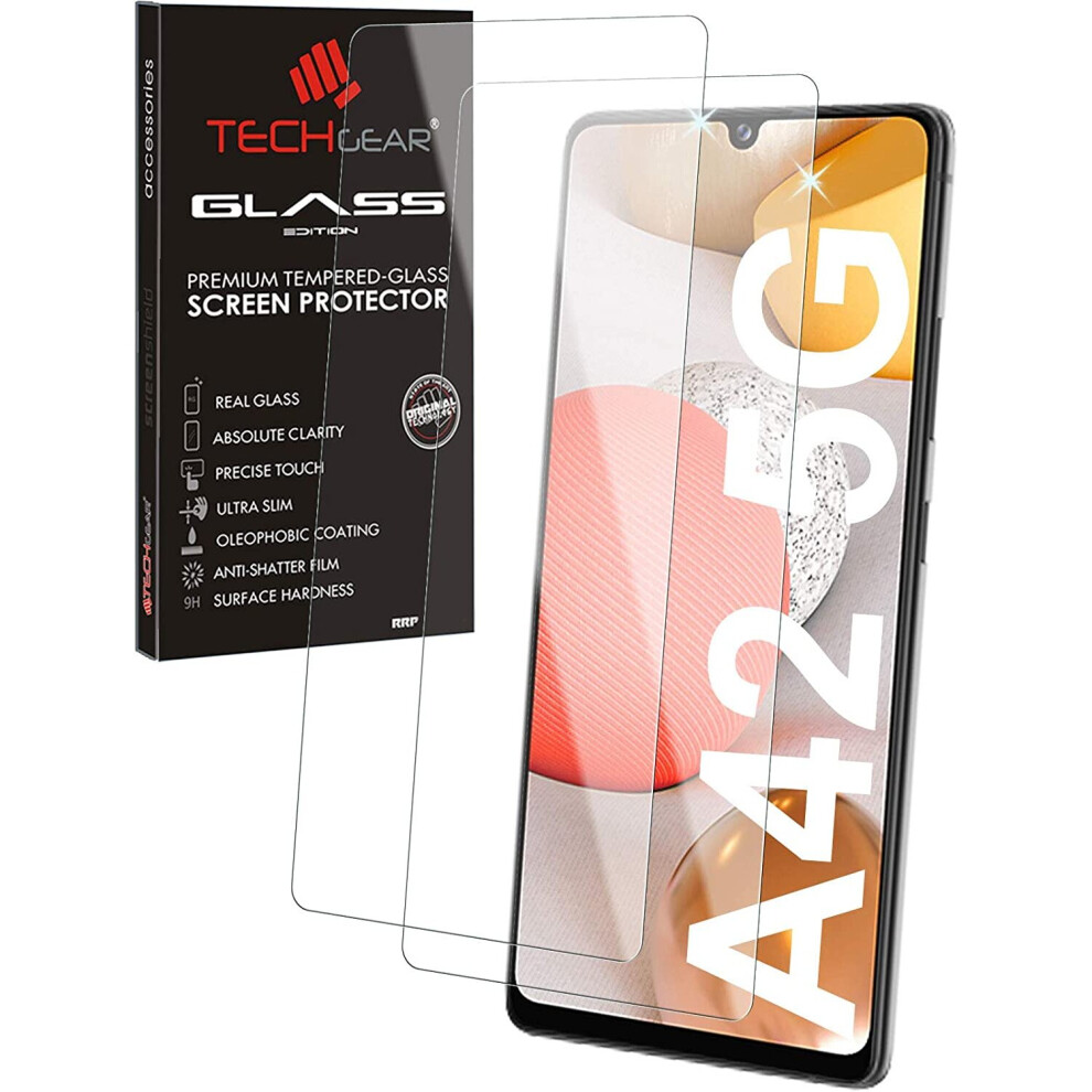 Techgear 2 Pack Glass Edition Compatible With Samsung Galaxy A42 5G, Tempered Glass Screen Protector Covers [9H Hardness] [No-Bubble]
