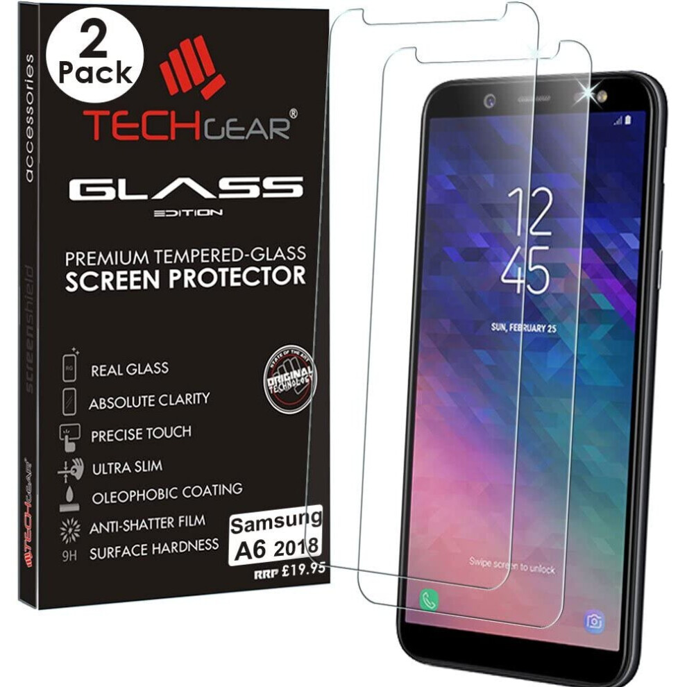 [2 Pack] TECHGEAR GLASS Edition for Galaxy A6 (SM-A600 Series) - Genuine Tempered Glass Screen Protectors s Compatible with Samsung Galaxy A6 2018