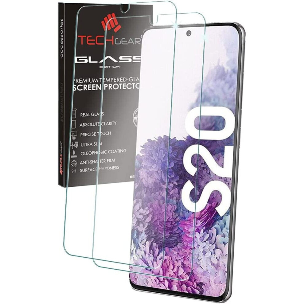 Techgear 2 Pack Glass Edition Compatible With Samsung Galaxy S20, S21 5G, Tempered Glass Screen Protector Covers [9H Hardness] [No-Bubble]