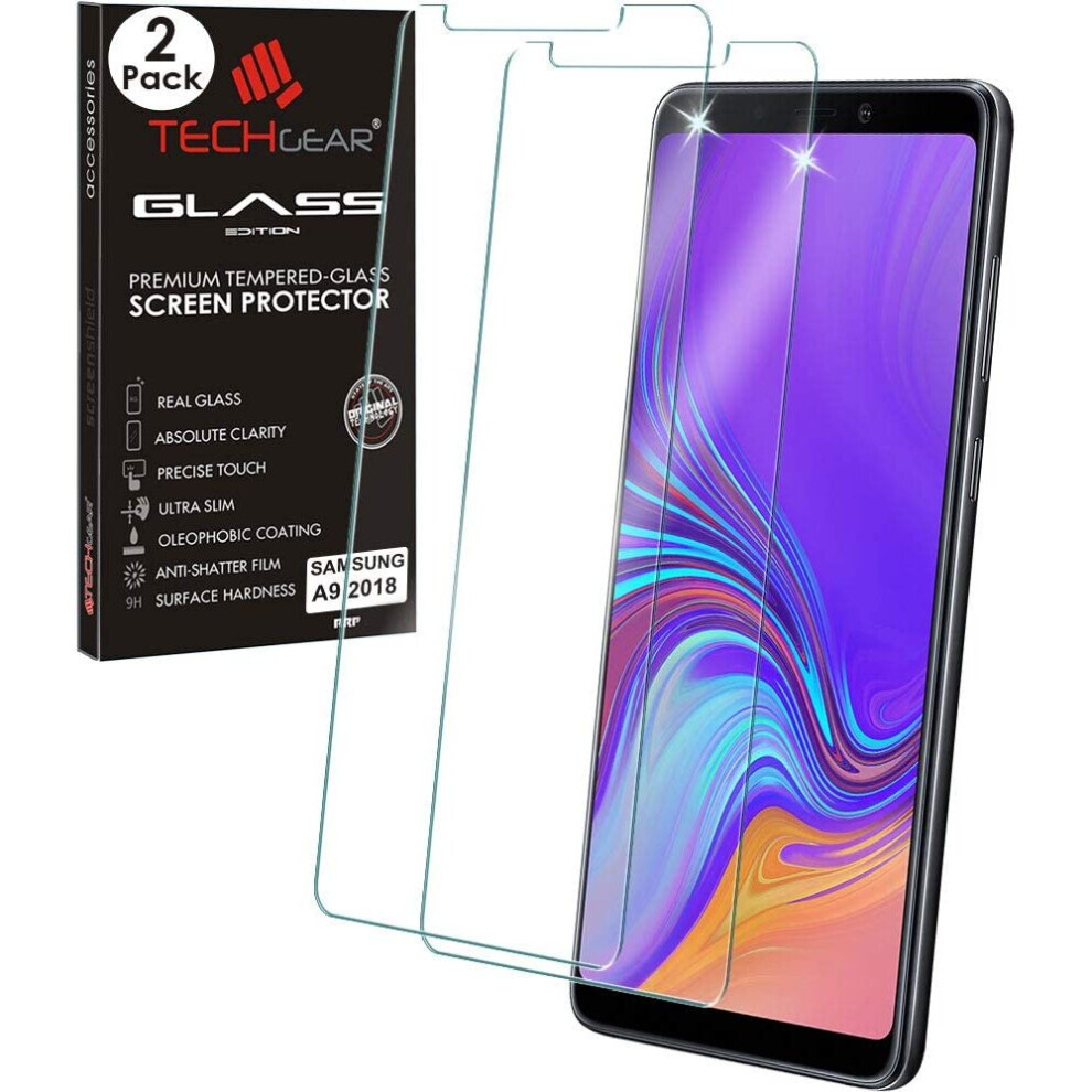 [2 Pack] TECHGEAR GLASS Edition for Samsung Galaxy A9 (SM-A920F Series) Genuine Tempered Glass Screen Protector Compatible with Samsung A9 2018