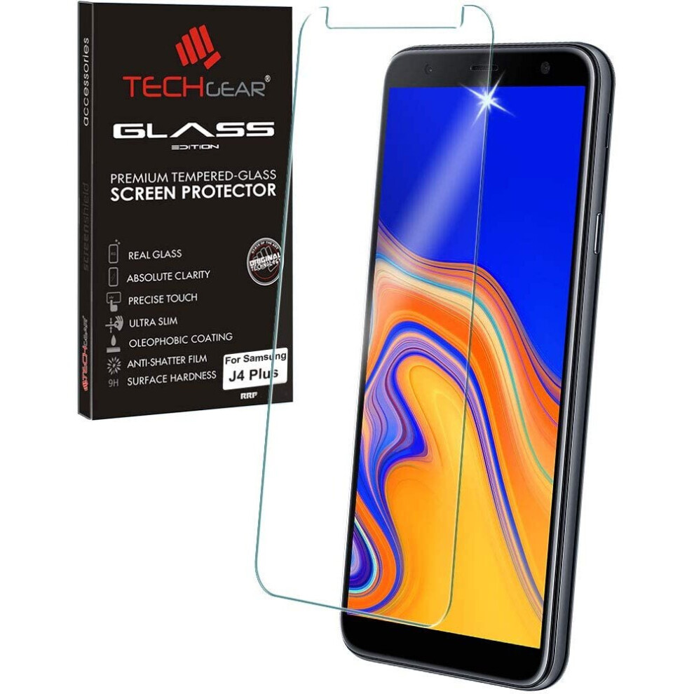 TECHGEAR GLASS Edition for Samsung Galaxy J4 Plus, J4+ 2018 Genuine Tempered Glass Screen Protector Compatible with Samsung Galaxy J4+