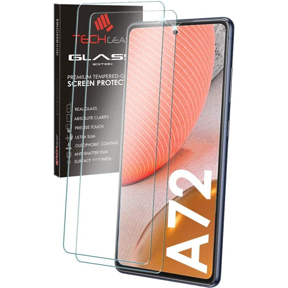 2 Pack TECHGEAR GLASS Edition Compatible with Samsung Galaxy A72, Tempered Glass Screen Protector Covers [9H Hardness] [No-Bubble]